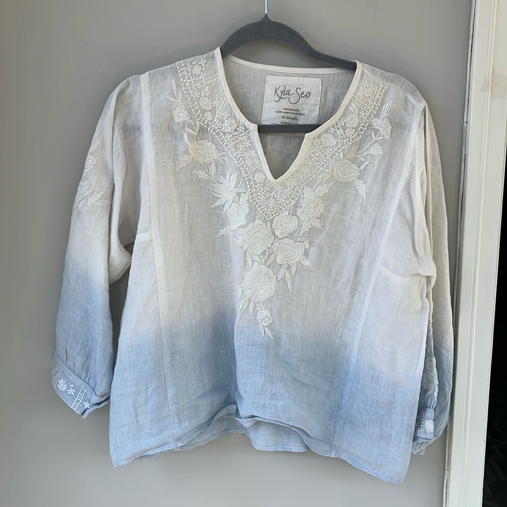 Kyla Seo Dip Dye Linen Embroidered Top